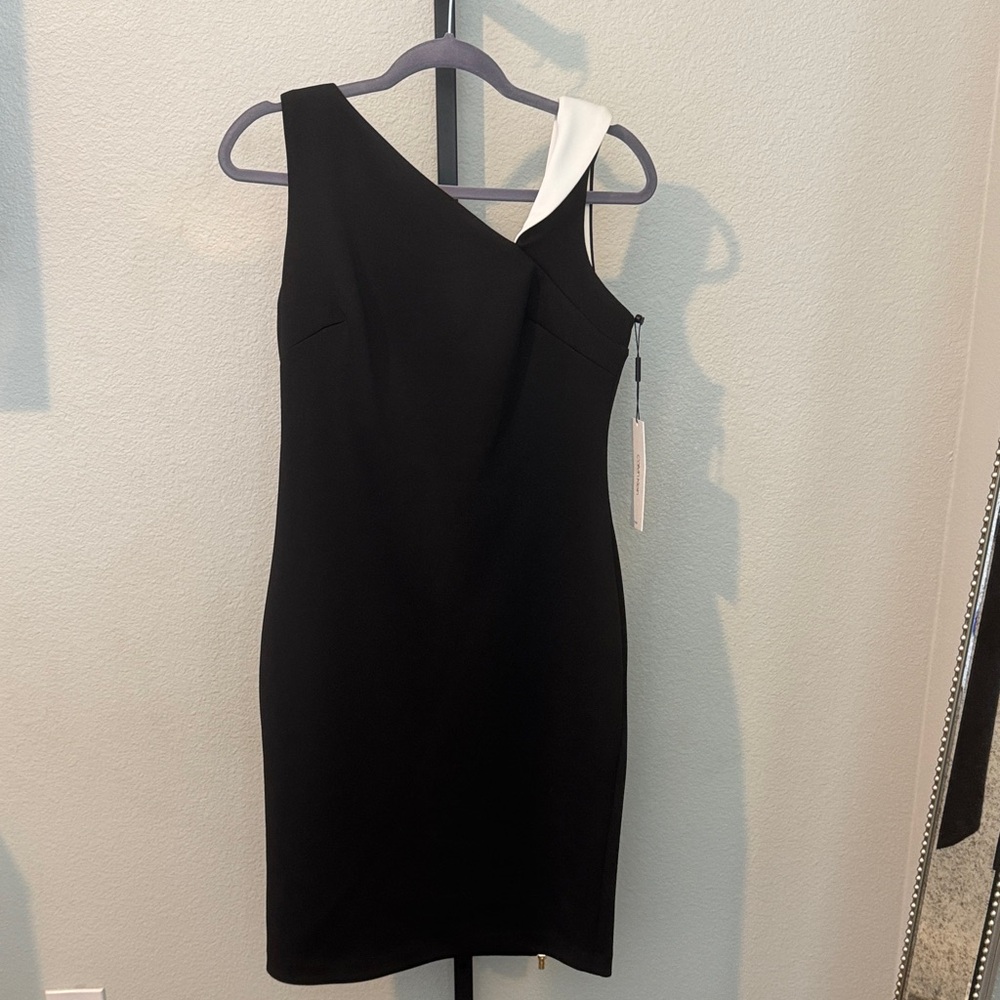 Calvin Klein One-Shoulder Black and White Dress